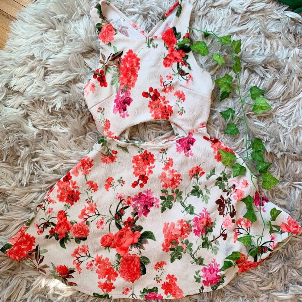 Short Floral Cut Out Dress